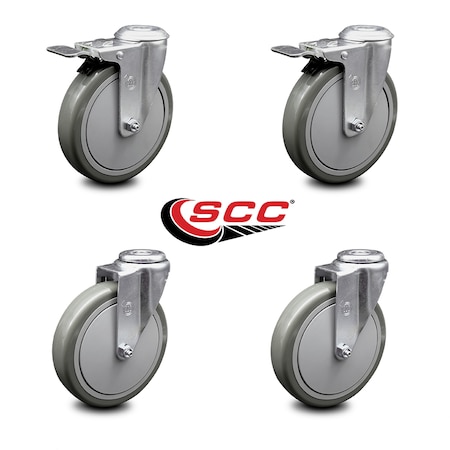 Service Caster 6 Inch Gray Polyurethane Swivel Bolt Hole Caster Set with 2 Total Lock Brake SCC-BHTTL20S614-PPUB-2-S-2